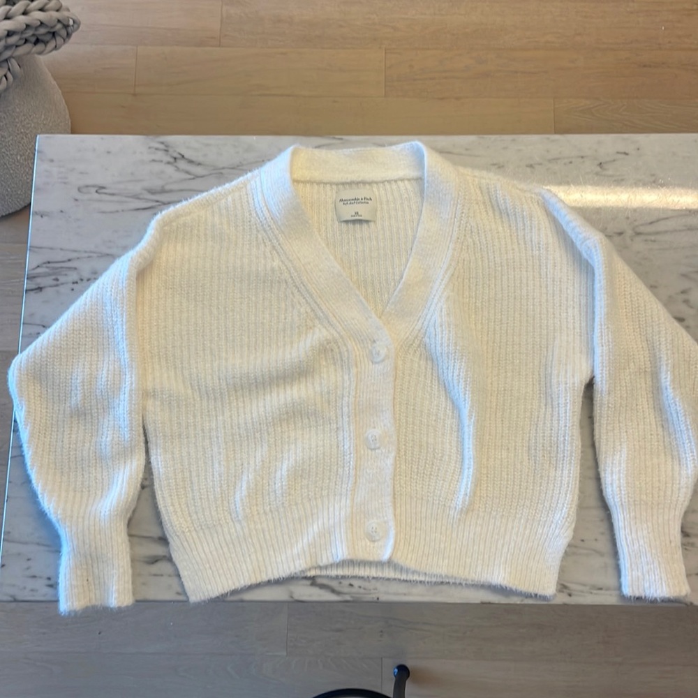 Abercrombie and Fitch Chenille Cardigan Sweater, White, XS